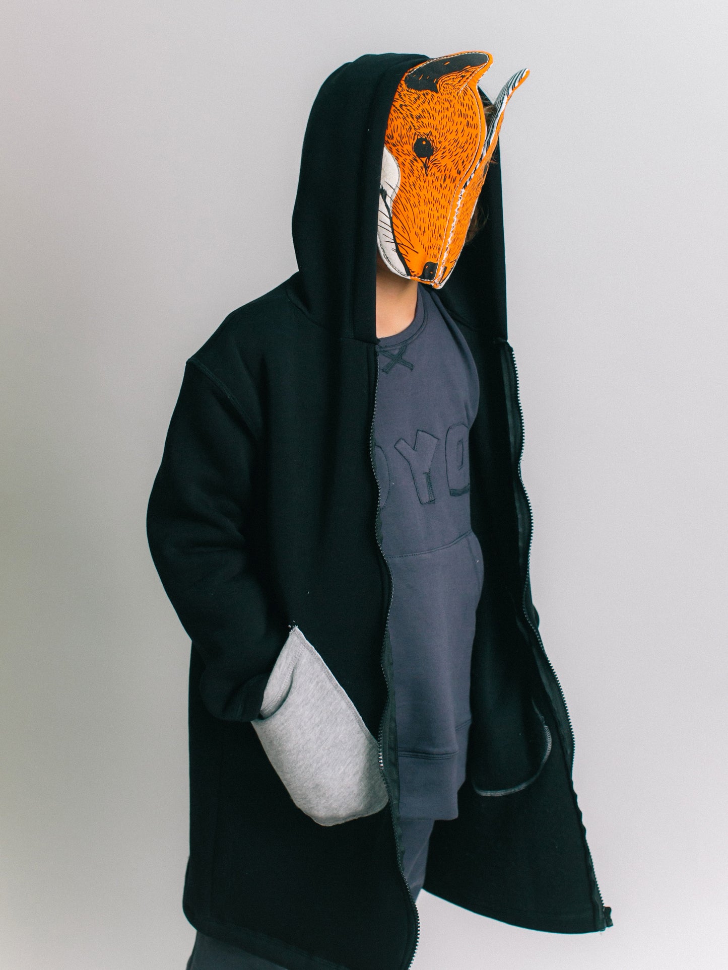 CHAQUETA LARGA FELPA NEOPRENO NEGRA