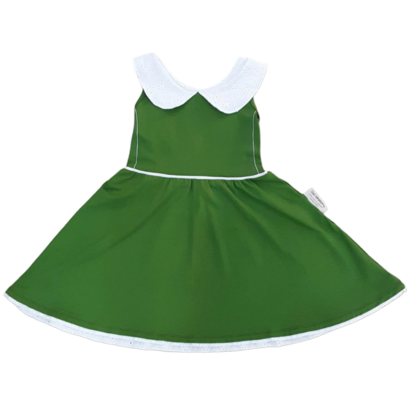 VESTIDO VERDE NIÑA CUELLO BLANCO