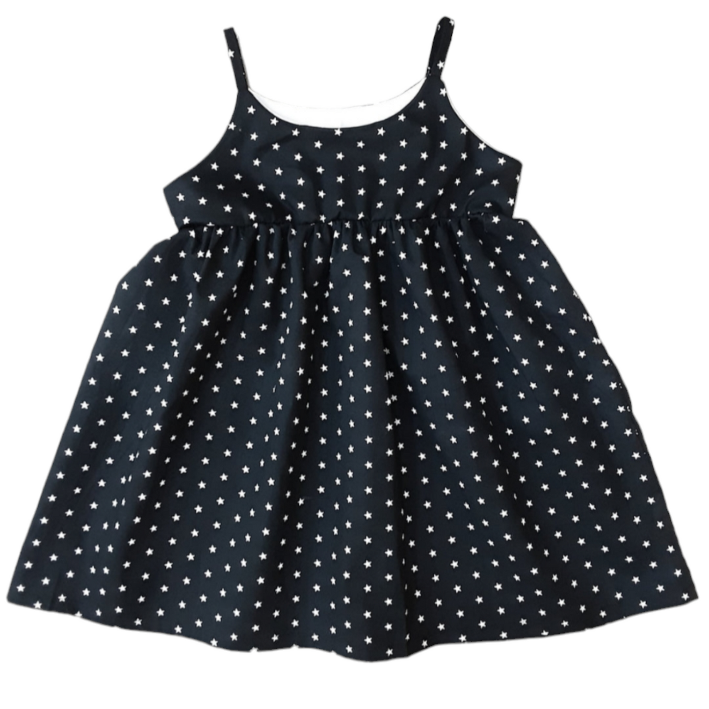 VESTIDO NIÑA NEGRO ESTRELLAS BLANCAS .