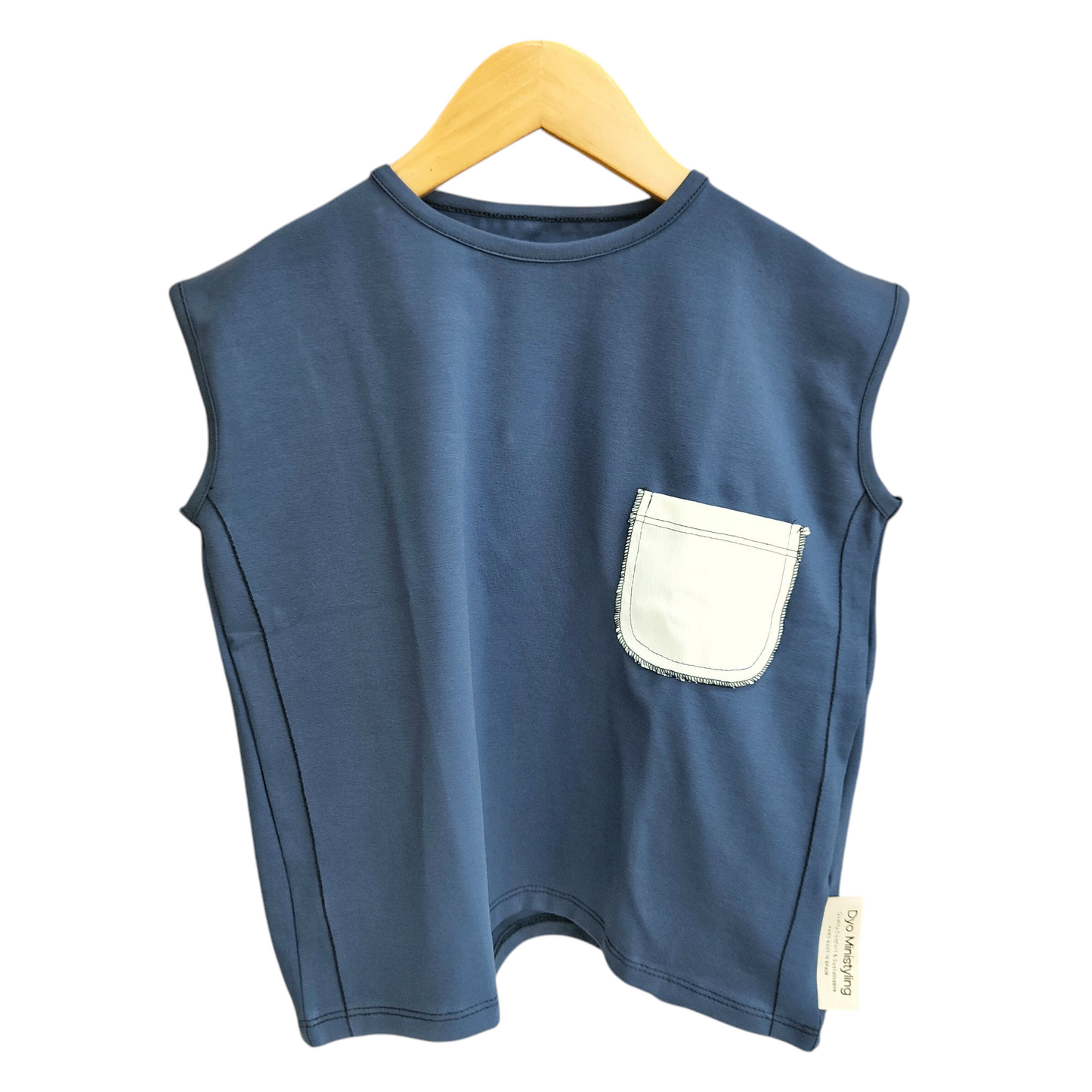 CAMISETA AZUL BOLSILLO DENIM BLANCO