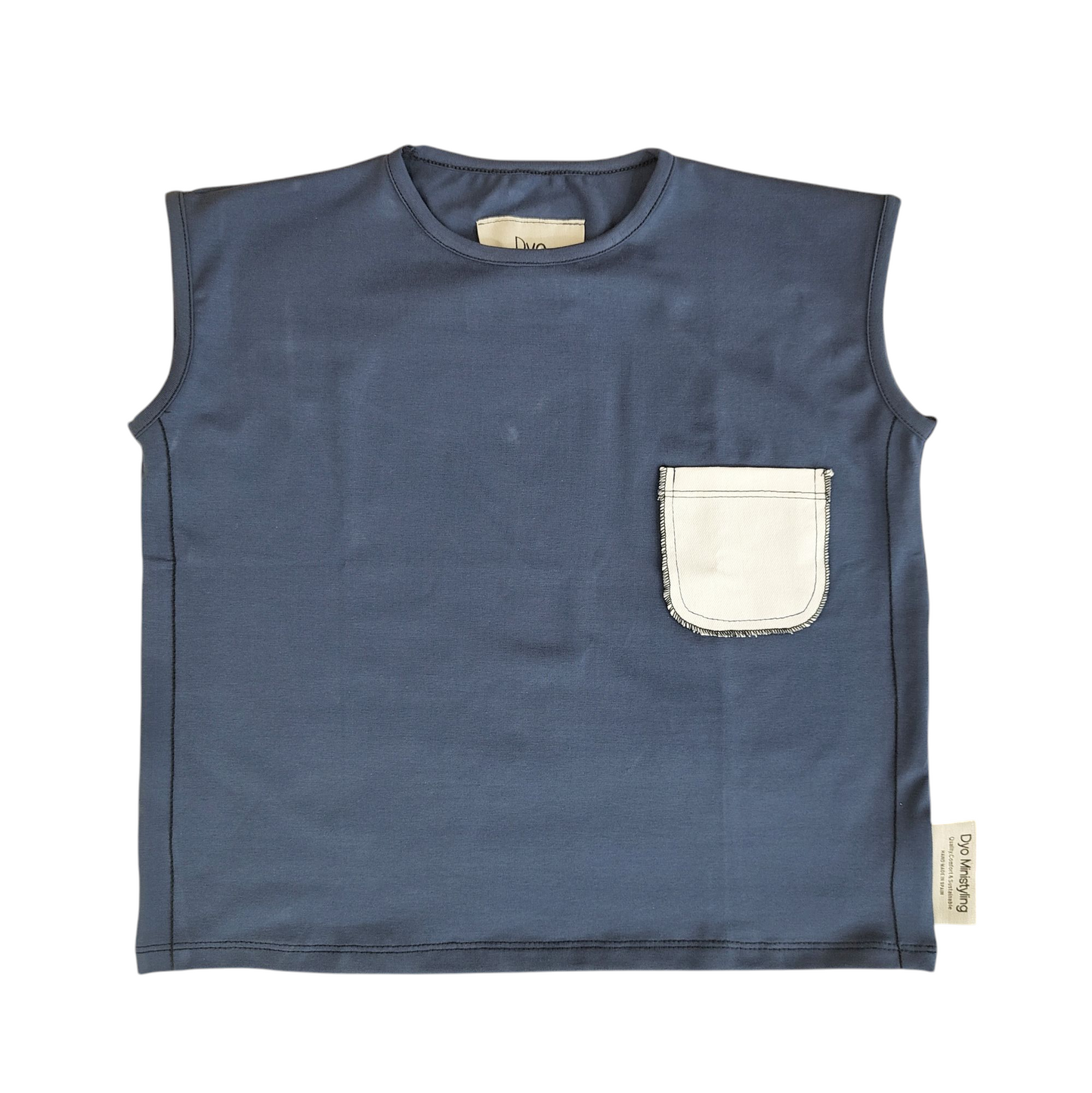 CAMISETA AZUL BOLSILLO DENIM BLANCO