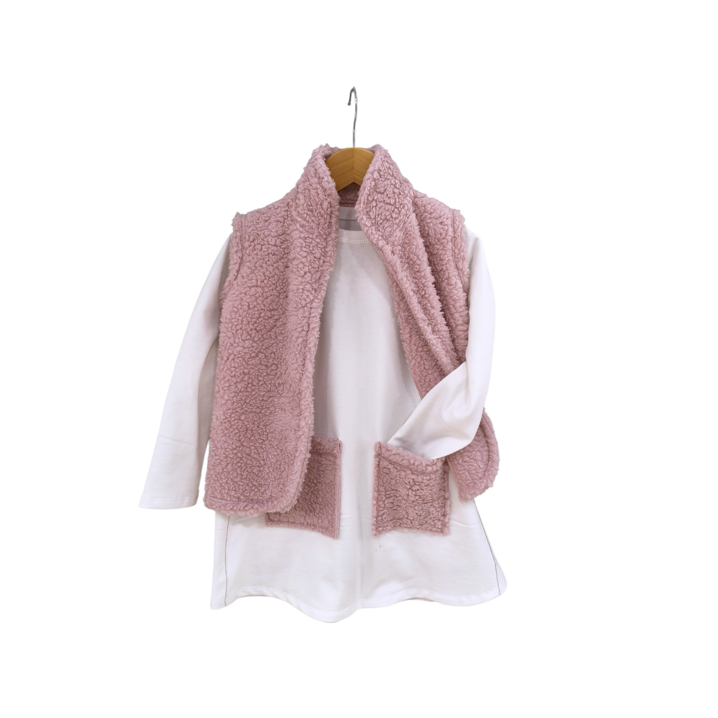 VESTIDO BLANCO FELPA BOLSILLOS ROSA