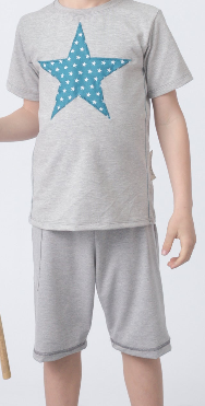 CAMISETA MANGA CORTA GRIS ESTRELLAS AZUL