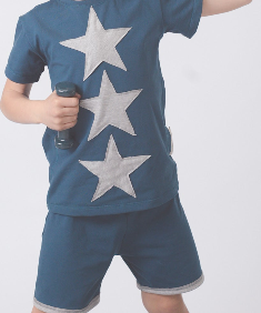 CAMISETA MANGA CORTA AZUL PETROL ESTRELLAS GRIS