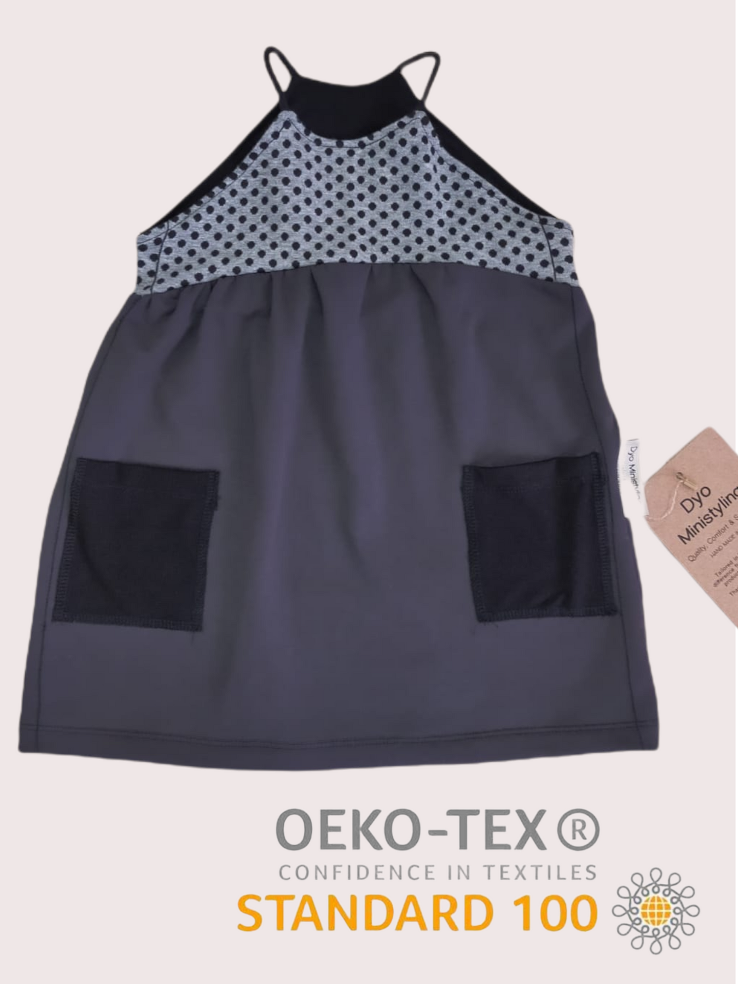 Vestido infantil plomo lunares/ Diseño sostenible y ecológico/ Moda infantil