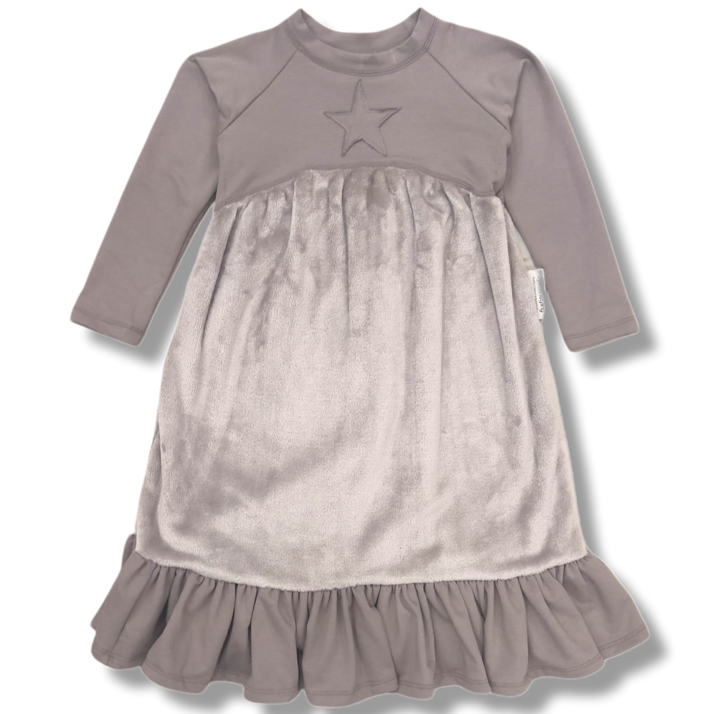 VESTIDO ESTRELLA DE NIÑA CON VOLANTE DE COLOR TOPO