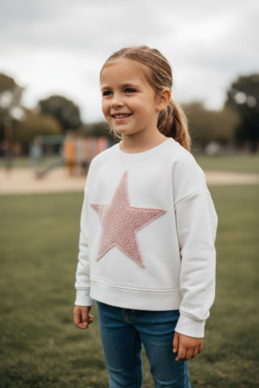 FELPA BLANCA ESTRELLA ROSA