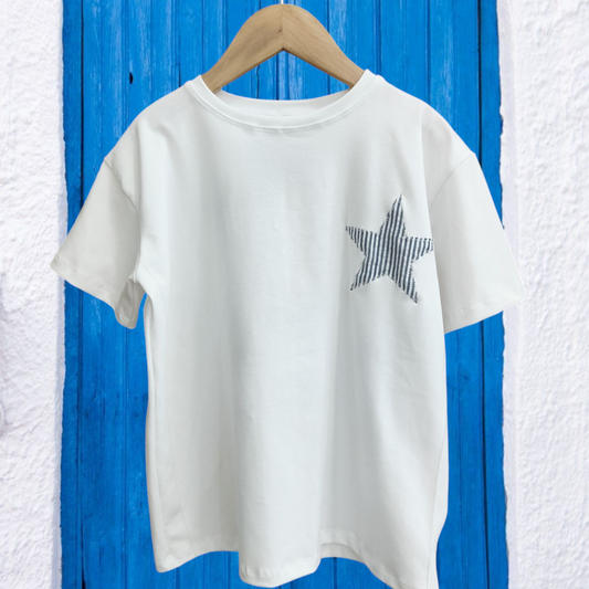 CAMISETA BLANCA ESTRELLA RAYAS