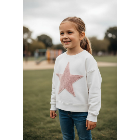 FELPA BLANCA ESTRELLA ROSA