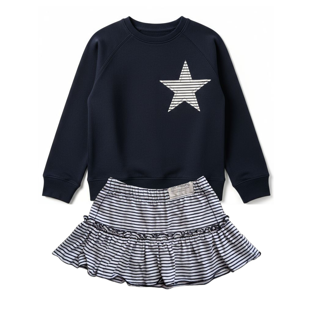 FALDA RAYAS AZUL VOLANTES