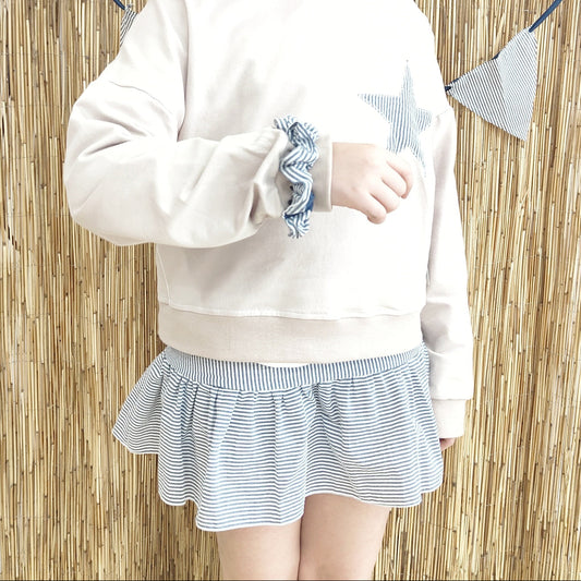 FALDA RAYAS VOLANTES AZUL Y BLANCA
