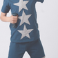 CAMISETA MANGA CORTA AZUL PETROL ESTRELLAS GRIS