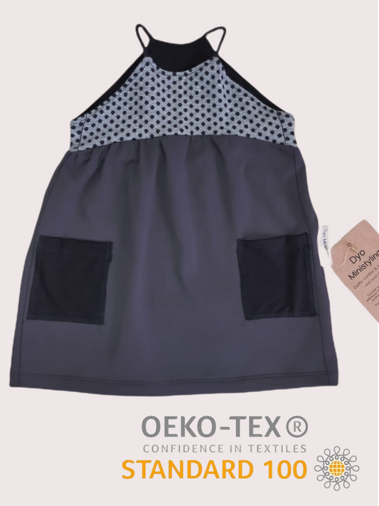 Vestido infantil plomo lunares/ Diseño sostenible y ecológico/ Moda infantil